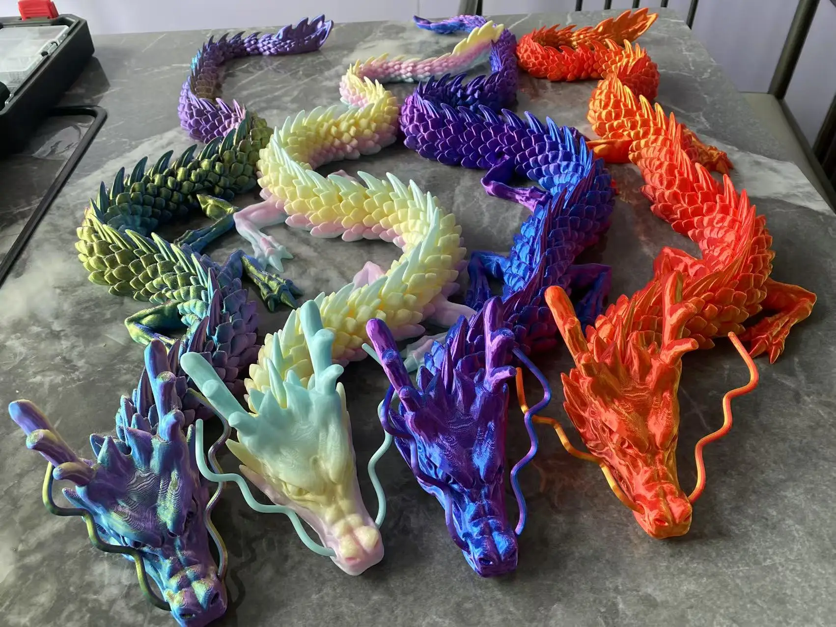 60cm 3D Printing Dragon Toy Chinese Dragon Joint Rotated Colorful Handicrafts Desktop Ornaments  Decoration Gift Toys