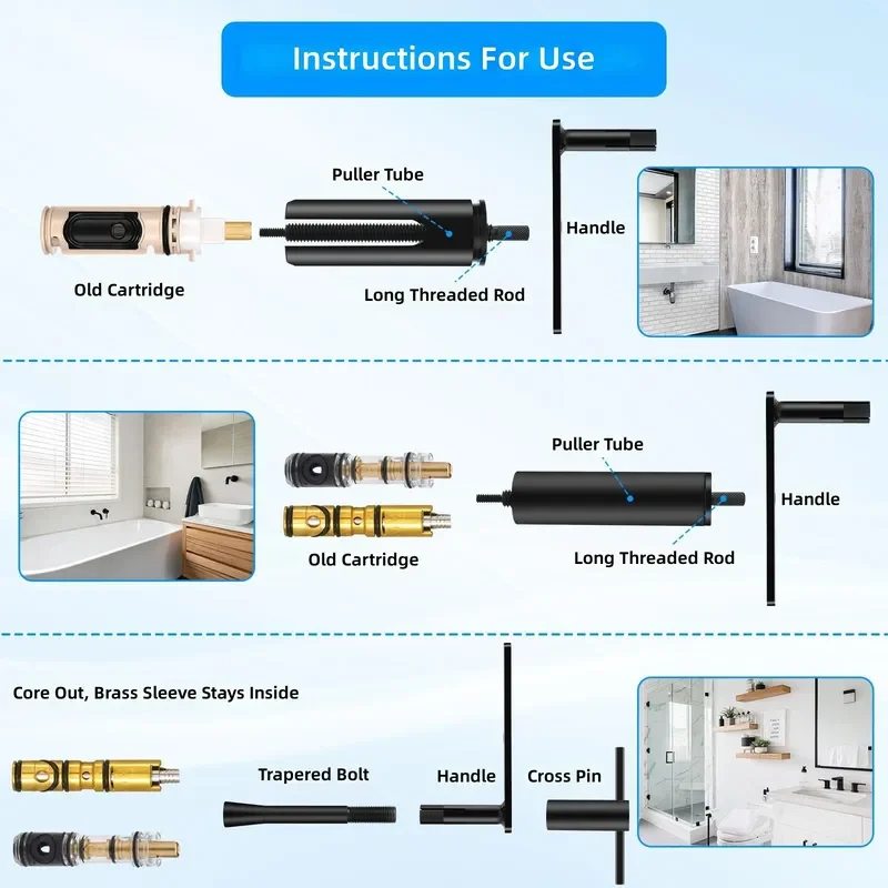 Shower Core Removal Tool Rust Resistant Durable Faucet Repair Kit for Bathroom Sink Tap Cartridge Replacement Easy to Use