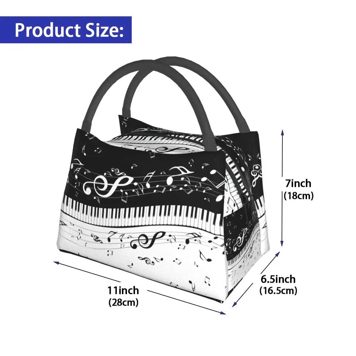 Aesthetic Piano Keys Lunch Bags Accessories Insulated Oxford Cooler Musical Notes Pianos Music Thermal Food Picnic Lunch Box