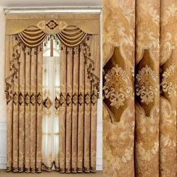 Embroidered Blackout Curtains for Living Room Curtains for Bedroom Windows European Chenille Valance Tulle European Brown