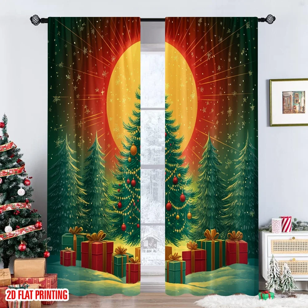 2 قطعة 2D الطباعة المسطحة عيد ميلاد سعيد الستار شجرة عيد الميلاد ستار القمر الهدايا 100% البوليستر بدون كهرباء ستائر احتفالية #6