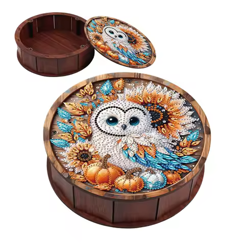Diamond Painting Snack Box Kits,Autumn owl Diamond Art Special Shape Diamond Rotundity Storage Box,Desktop Handmade Decor Gift