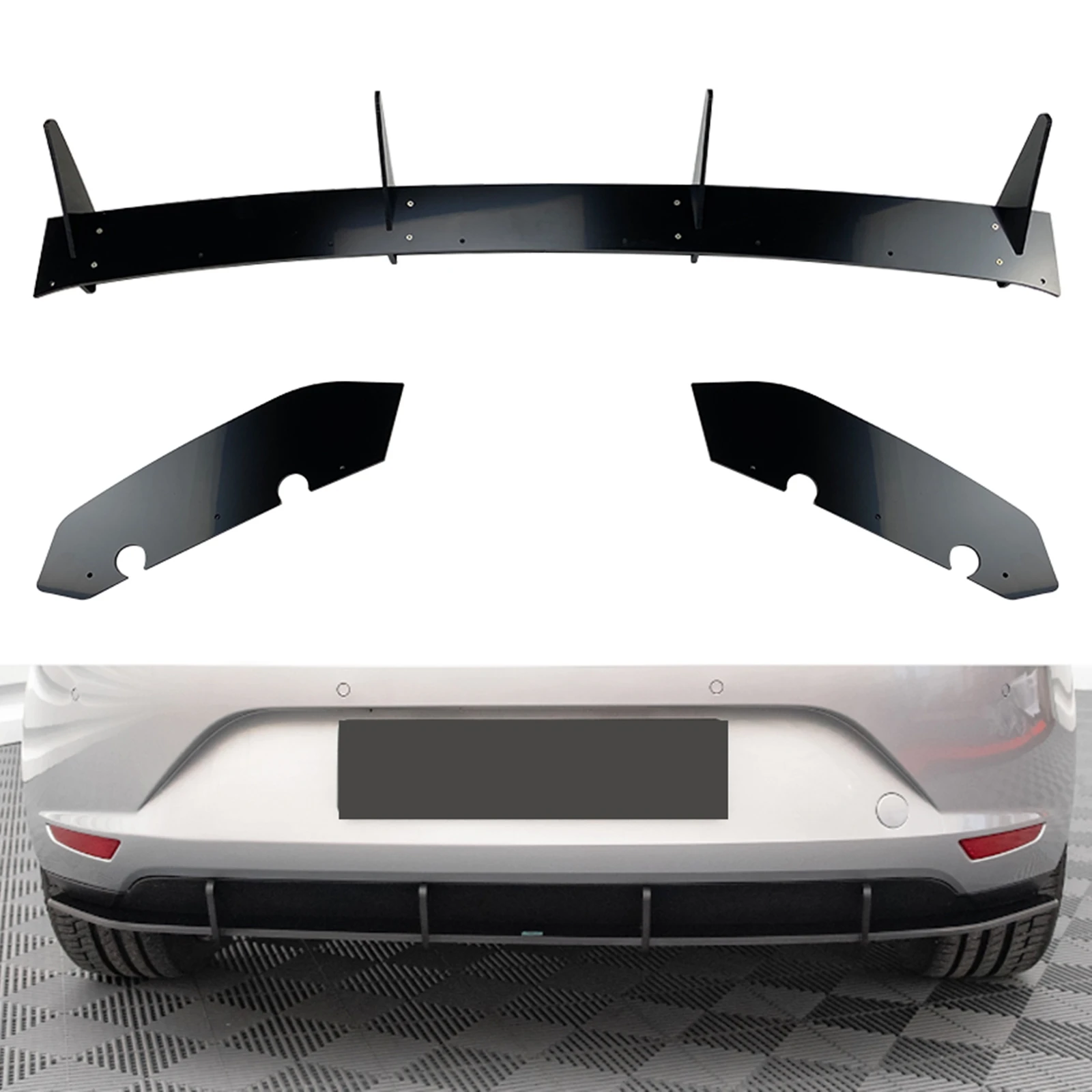 For Seat Leon Hatchback MK3 2013 2014 2015 2016 Black Rear Bumper Diffuser Splitter Lip Boot Spoiler Plate Canard Bracket Trim