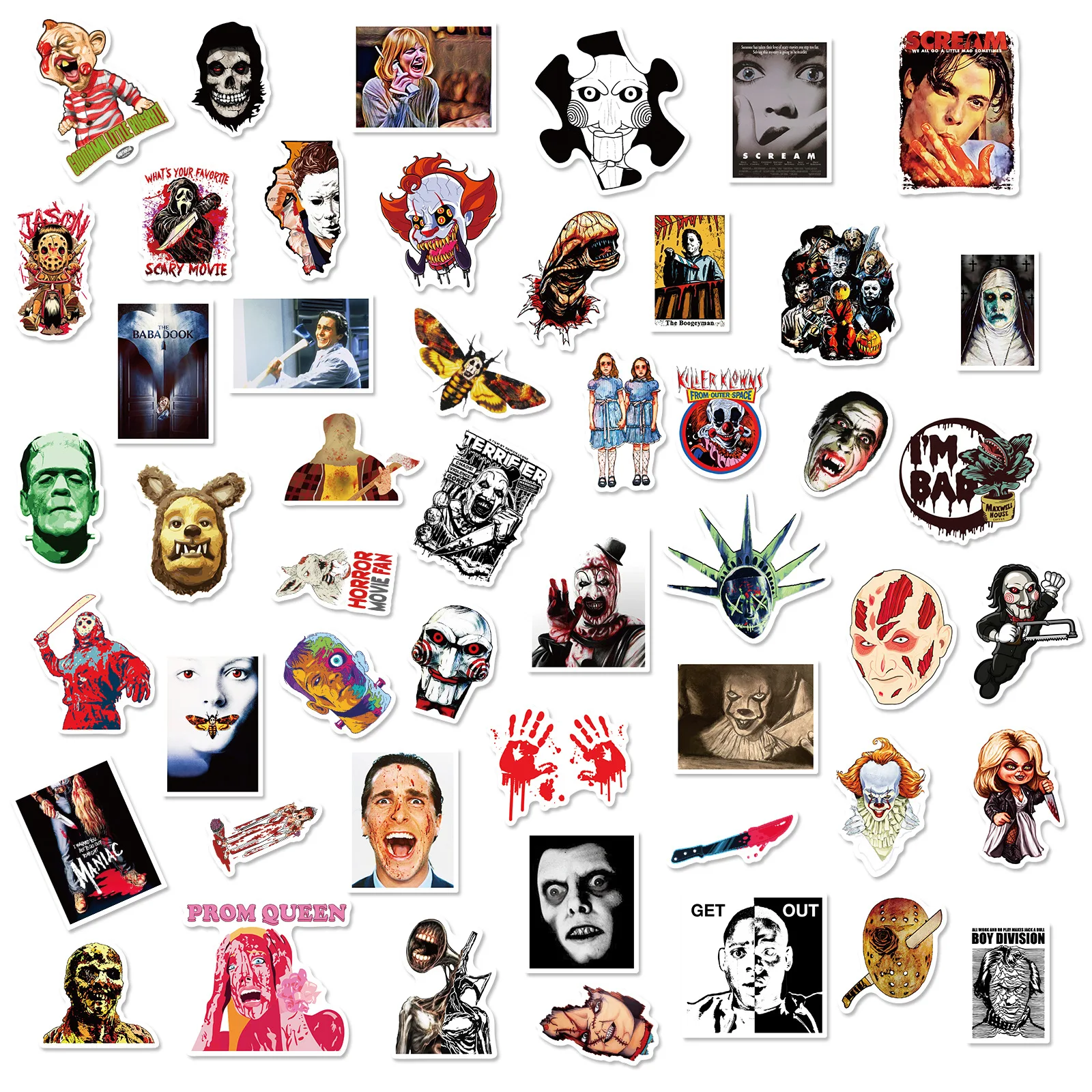 100PCS Non-Duplicate American Horror Movie Thriller Characters Waterproof Halloween Stickers