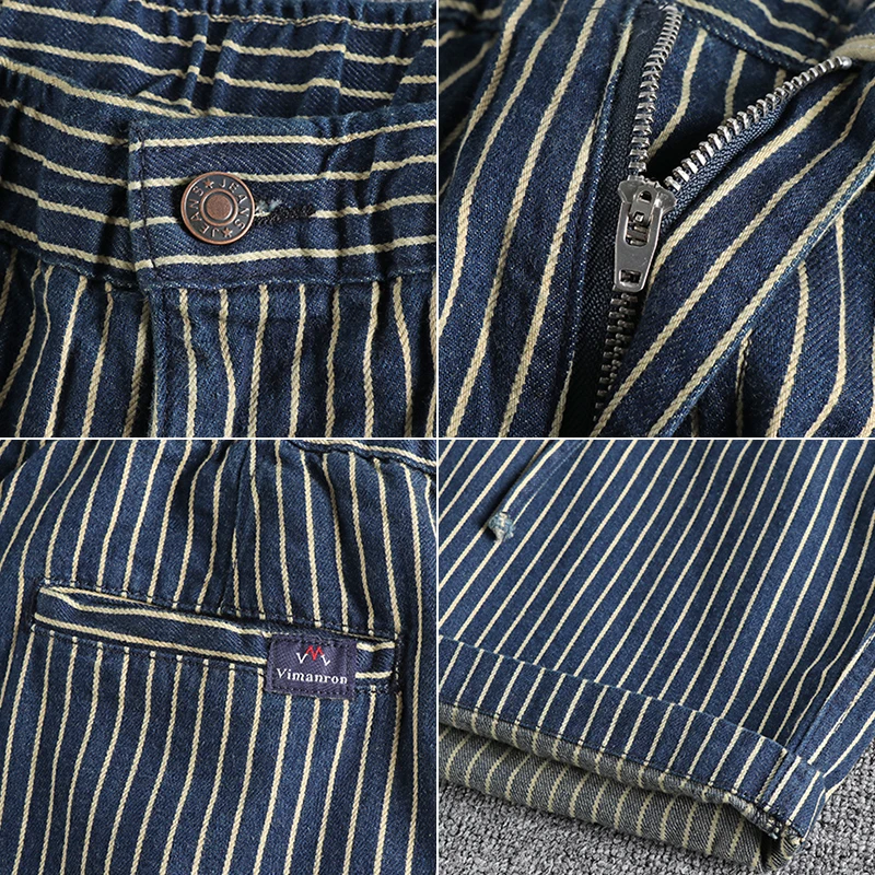 2025 sommer Neue Amerikanische Retro Gestreiften Denim Shorts männer Mode 100% Baumwolle Gewaschen Alte Gerade Lose Beiläufige 5-punkt Hosen