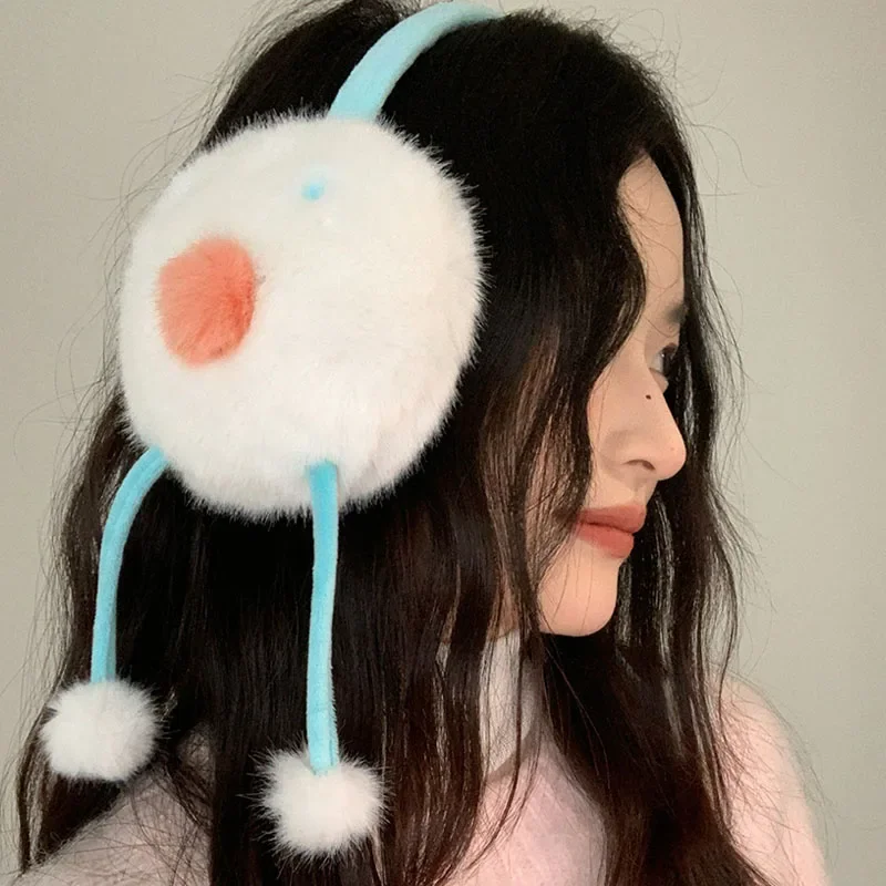 Cute Snowman Earmuffs Winter accessories women Cold proof and windproof keep warm outdoor ride fold Y2K Earprotection headphones