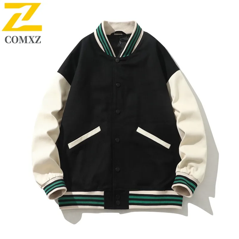 COMXZ 2025 Men Pure Cotton Heavy Industry Embroidery Long Sleeve American Vintage Mens Baseball Jacket lightweight windbreaker