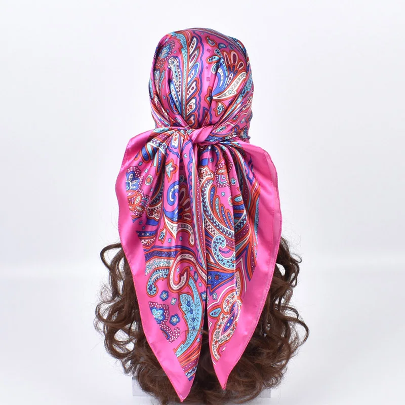 

High Quality Silk Scarves Women Square Satin Hijab Scarf Plain Handkerchief Shawls Wraps Head Female Headband Islamic Bandanna