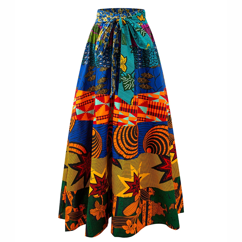 Hot Sale African Maxi Skirts for Ladies Unique Ankara Batik Print Patchwork Printed Pattern High Waist Elegant Ladies Party Wear