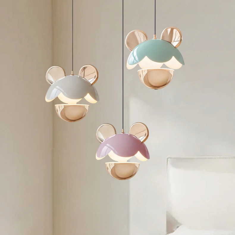 Warm Bedside Creative Adjustable Mickey Pendant Light Bedroom Pendant Light Children S Room Cream Wind Study Pendant Light