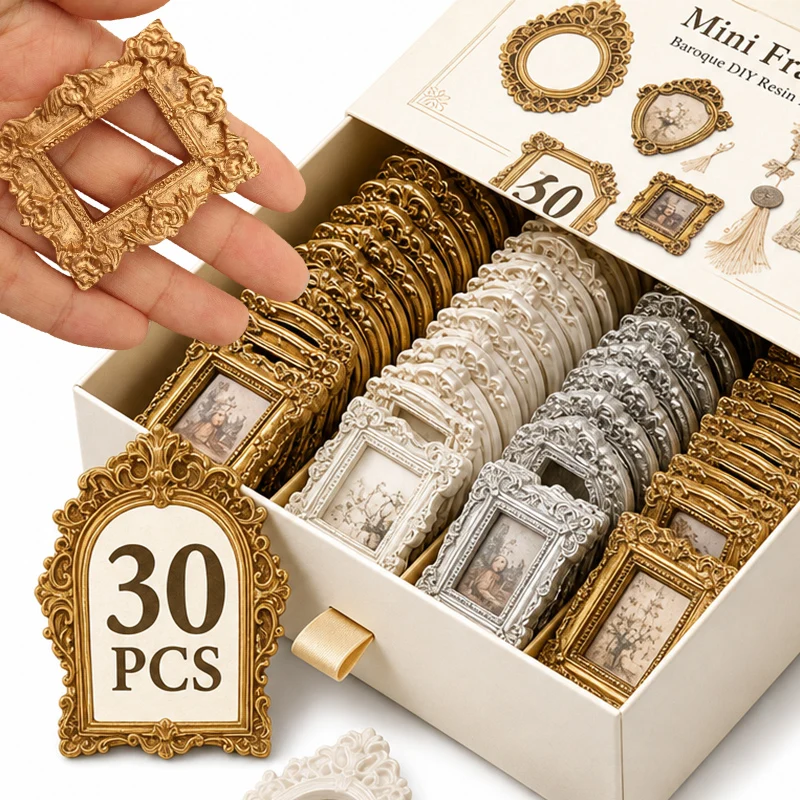 10/30 Stück Mini Vintage Harz-Bilderrahmen, kleine Bilderrahmen, antike silberne und goldene Rahmen für Puppenhäuser, Ornamente, Wanddekoration