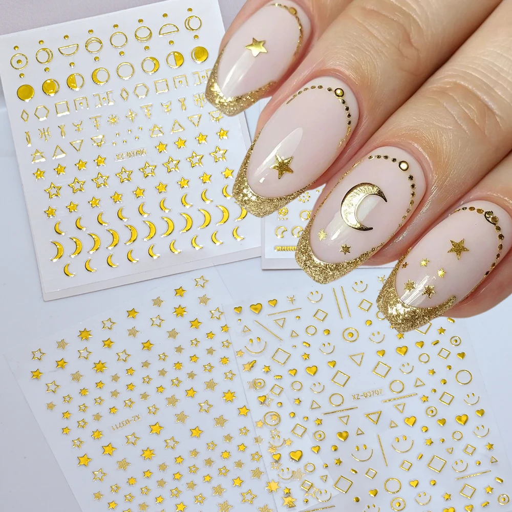 1Pc Y2K Gilding French Crescent Moon Nail Art Sticker Adhesive Sparkle Gilding Line Nail Decal DIY Striped Line Nail Slider