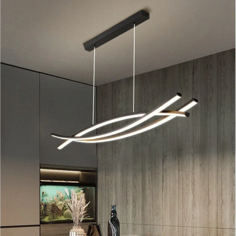 

Modern Minimalist LED Pendant Light Home Living Room Ceiling Decor Curved Line Combination Hanging Lamp Dining Room Dimming Lamp