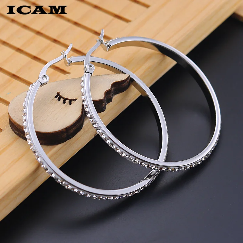 ICAM 2018 New Fashion Bling Bling Hoop Earrings For Women Shiny Crystal Hollow Round Circle Ear Jewelry Gift For Wedding Brincos