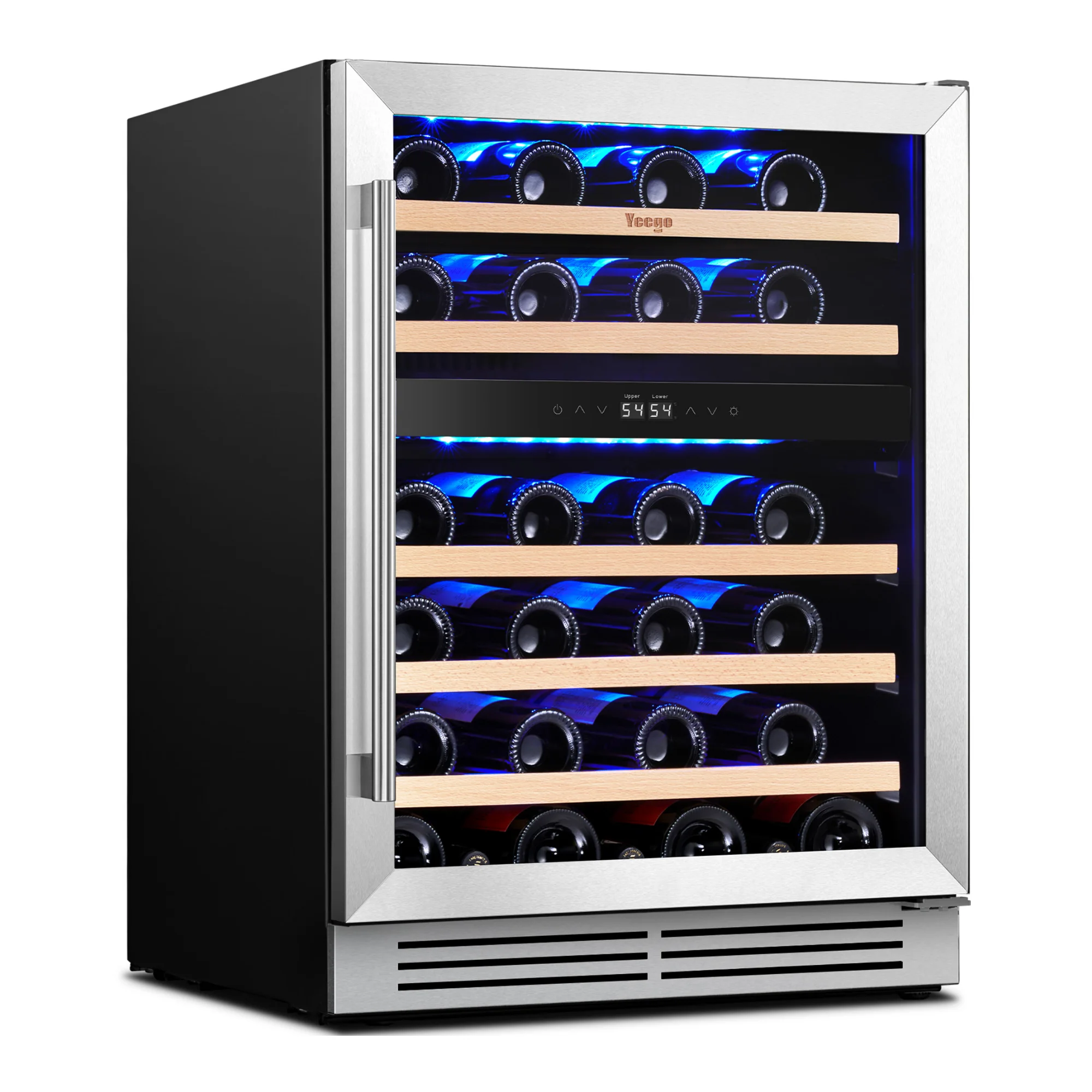 Yeego 24" Dual Zone Wine Cooler - 47Bottle Compressor Cooling, Steel Glass Door, Quiet Built-in/Free Standing for Home & Bar