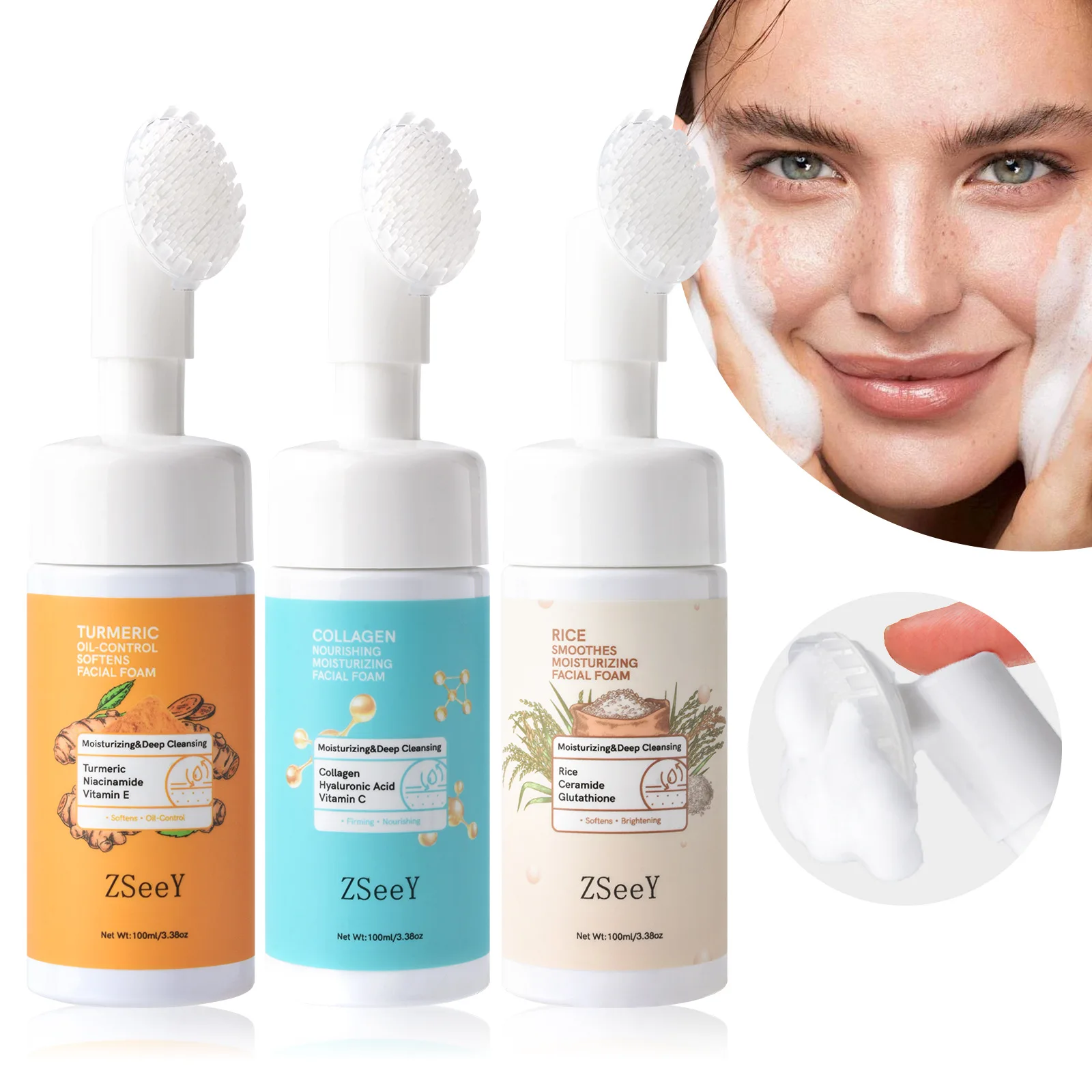 Facial Turmeric Cleansing Mousse 100ml – Foaming Face Wash with Turmeric, Skincare, Gentle Cleaning, Daily Mild Formula, Summer