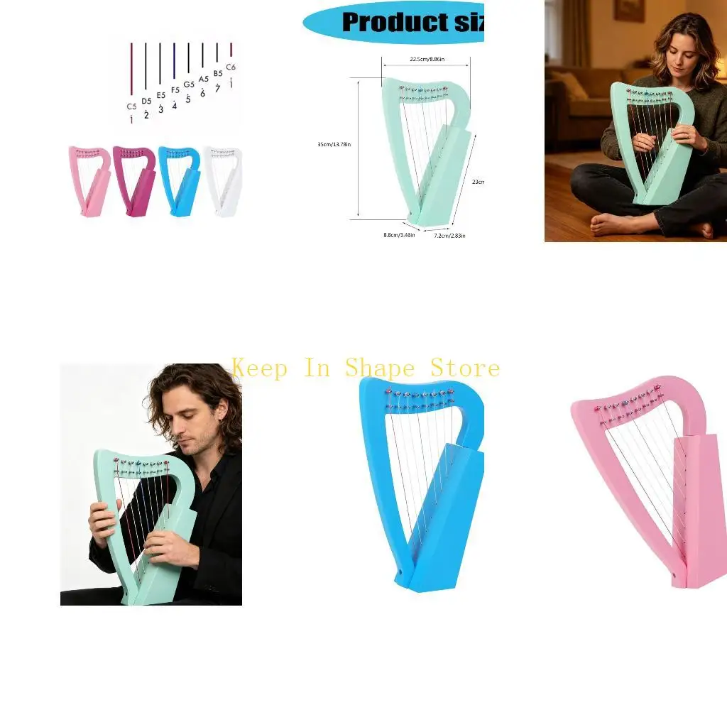 U1JC 8 String Lyre Harp Beginner Musical Instrument Beginner Harp Enduring