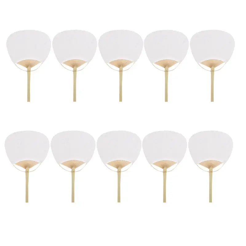 AEE4-10Pcs Pure White Bamboo Handle Blank Calligraphy Painting Blank Group Fan White Fan