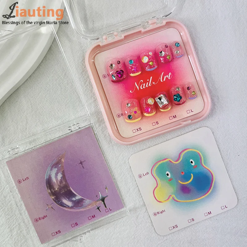 50Pcs Press On Nail Cardboard Cards 6.5x6.5cm 8x8cm Cartoon Pattern Nail Art Display Photo Props Card False Nail Tips Manicure