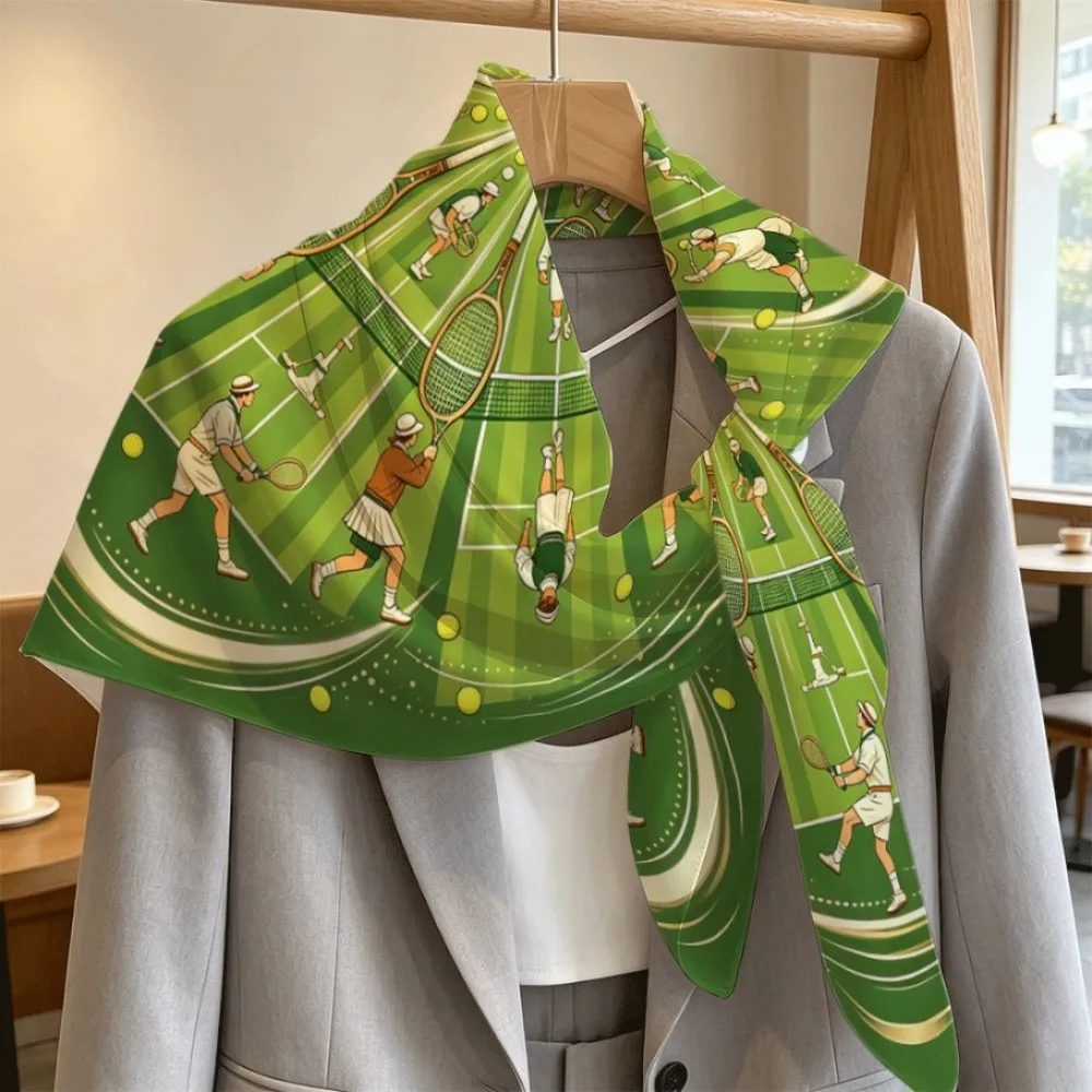 Vibrant Green Tennis Action Scene Women Minimalist Square Scarf, Simple Multi-functional Decor Gift