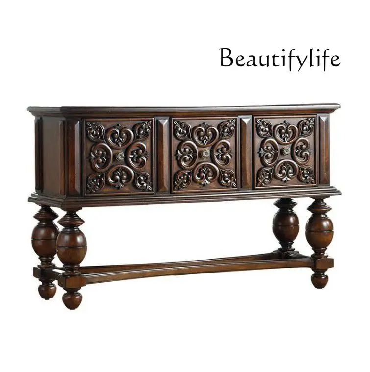 

American rural solid wood entrance table simple modern entrance hall partition decoration light luxury against the wall