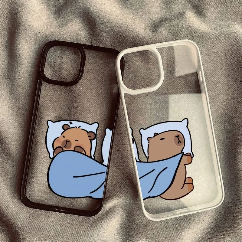 Cute Cartoon Capybara Couple Phone Case For iPhone 15 Pro MAX 17 14 11 13 12 16 X SE20 XR 7 8Plus Rabbit Bear Bumper Clear Cover