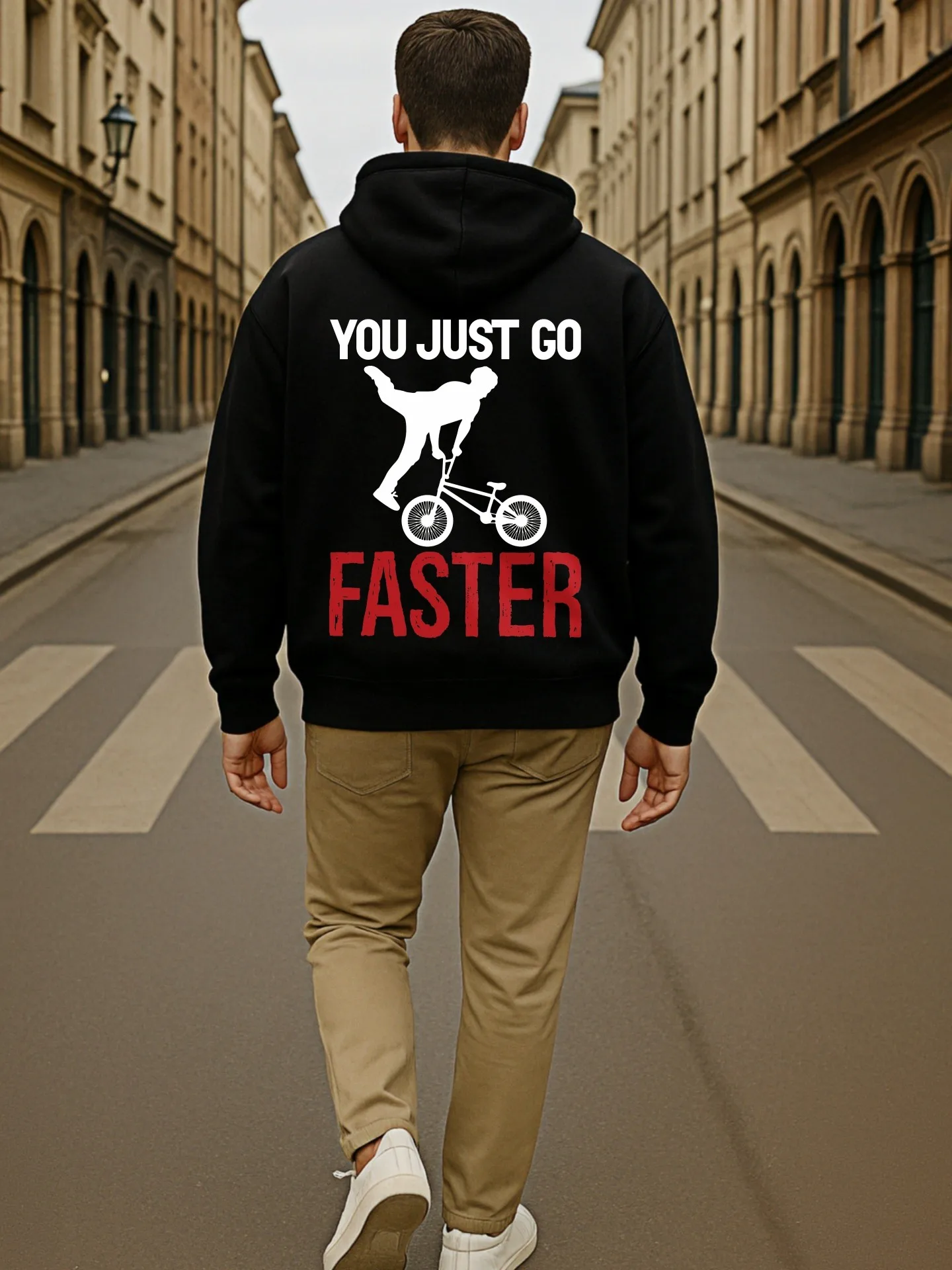 هوديي جرافيك للرجال، نمط ملابس الشارع، مزيج القطن، طباعة You Just Go أسرع، للارتداء اليومي، للشباب