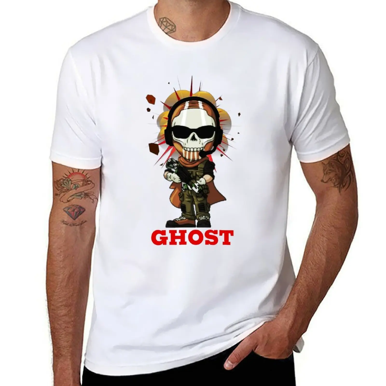 

Spooky ghost mw2 T-Shirt t shirts for man pack cotton man tshirt T-Shirt