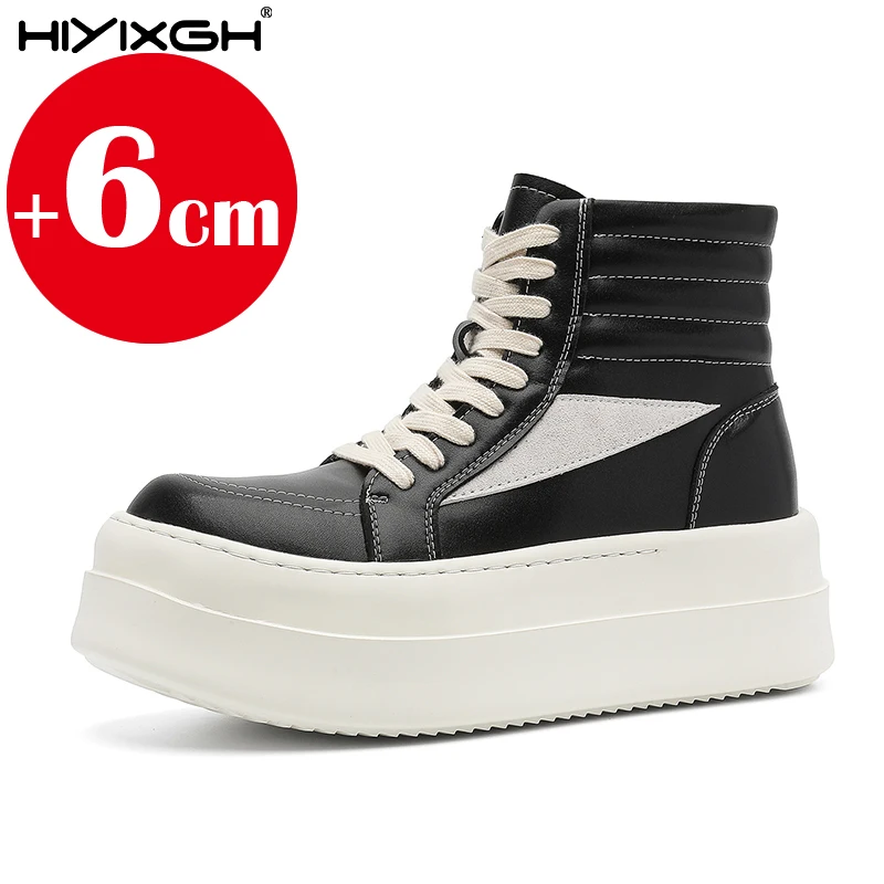 

Thick Boots Men's Elevator Shoes Leather Casual Shoes Men's Lace Up High Shoes Lift Height 6cm Men's Large Size 38-46