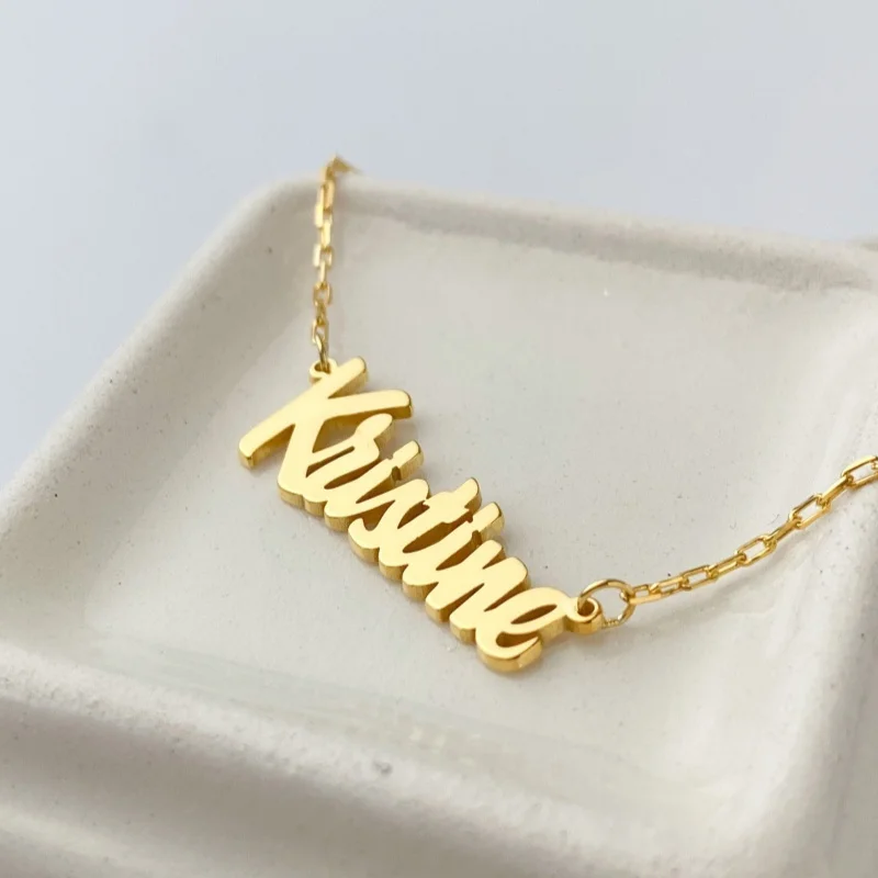 Custom Script Name Necklace,304  Stainless Steel Personalized Nameplate Pendant Dainty Paperclip ChainJewelry Gift for WomenL