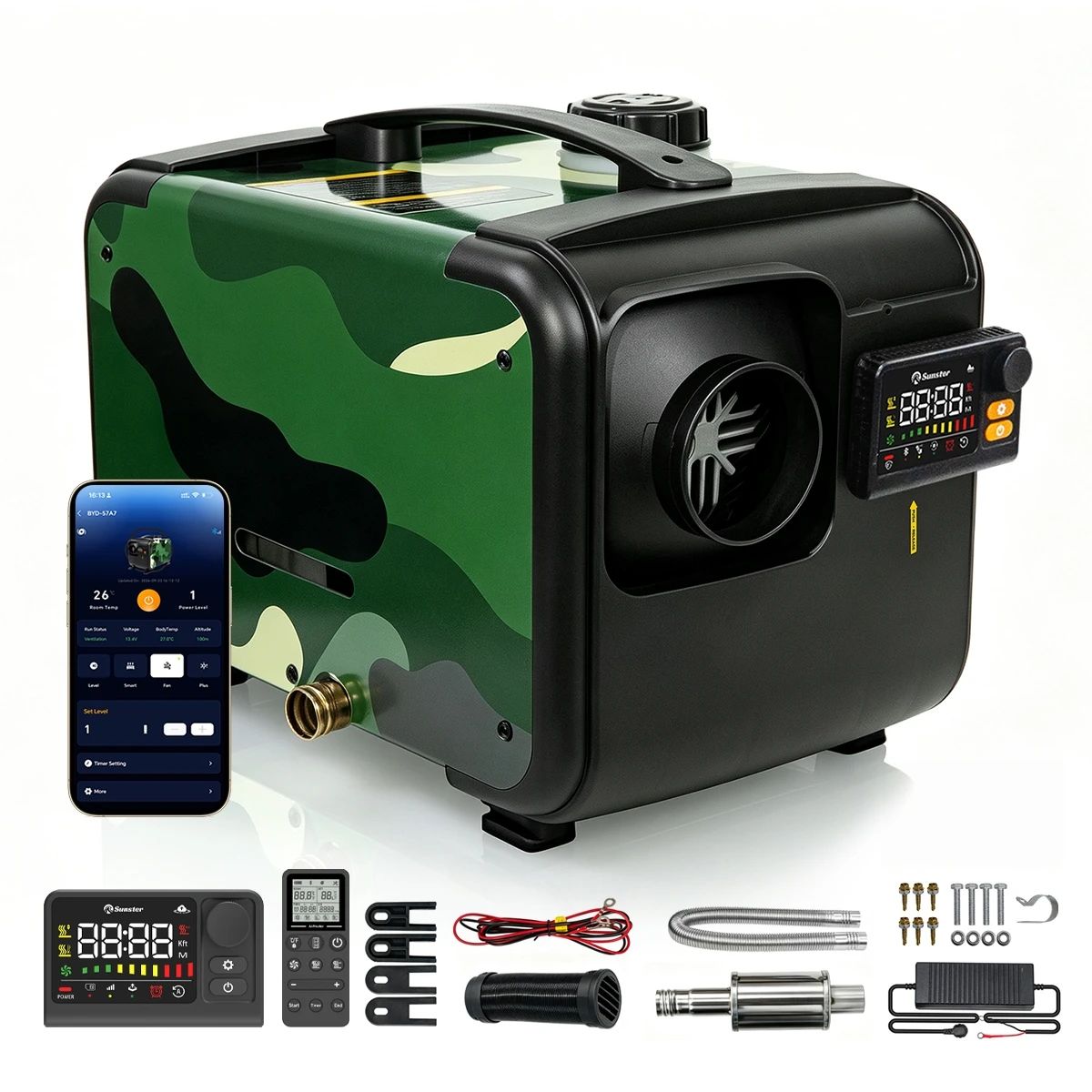 TP B3 8KW All-in-one Diesel Air Heater 12V/24V DC 110-240V AC LCD Screen Bluetooth Remote CO Monitor Low Noise For Caravan Tent