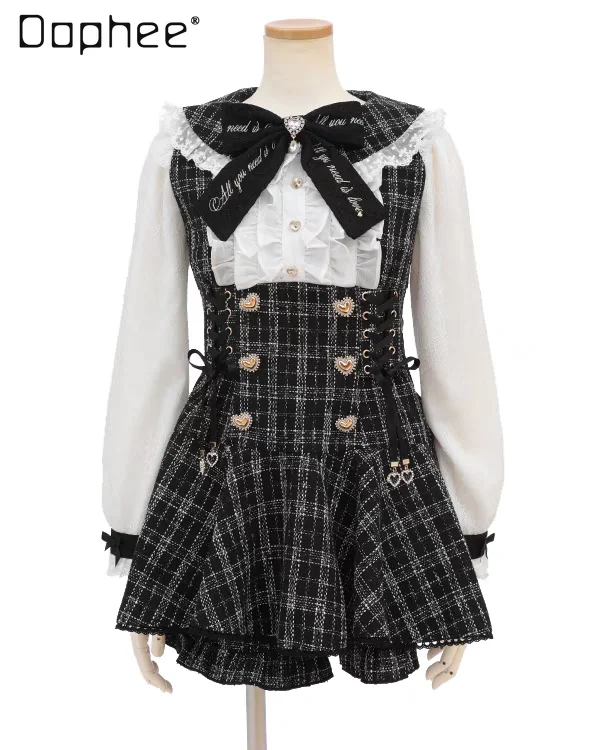 Japanese-Style Lolita Set Mine-Style Long Sleeve Bow Lace-up Shirts for Womne and Cute Woman High Waist Shorts Two-Piece Suit