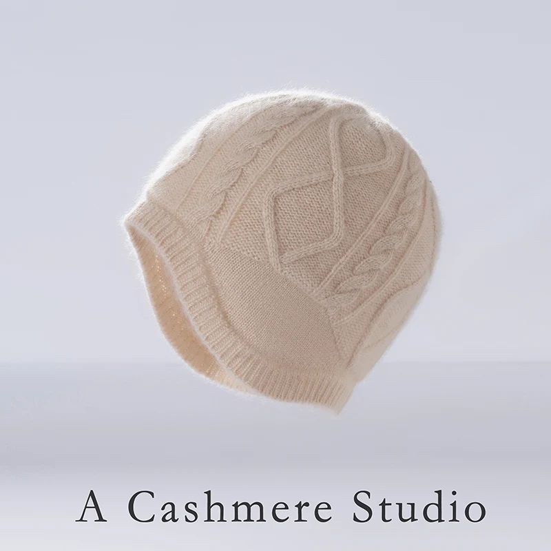 

Women's 100% cashmere pullover hat solidknitted hat autumn/winter lazy air-cooled hat, thick ear protection hat, brimless beanie