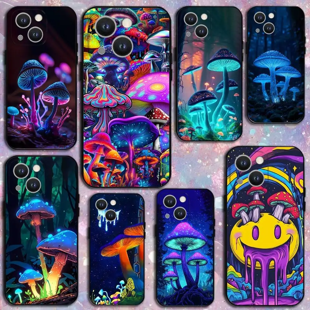 

Trippy Art Mushroom Phone Case For iPhone 17,16,15,14,13,12,11 Plus,Pro Max,XS,X,XR,SE,Mini,8,7,Soft Silicone Black Cover