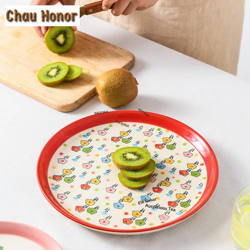 ZAEYORIA 20cm Fresh Cactus Ceramic Serving Plate Food Plate Cake Display Stand Dish Hot Pot Ramen Tray Restaurant Dishware