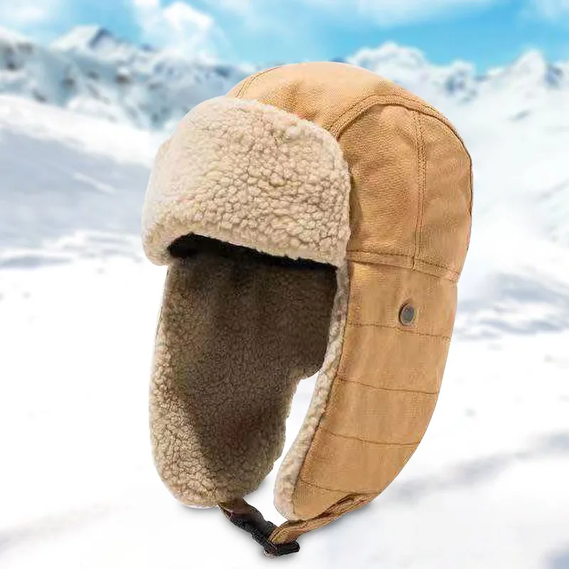 

Winter men's and women's fashion canvas Lei Feng hat plush thickening warm ear protection outdoor hiking riding skiing cold hat