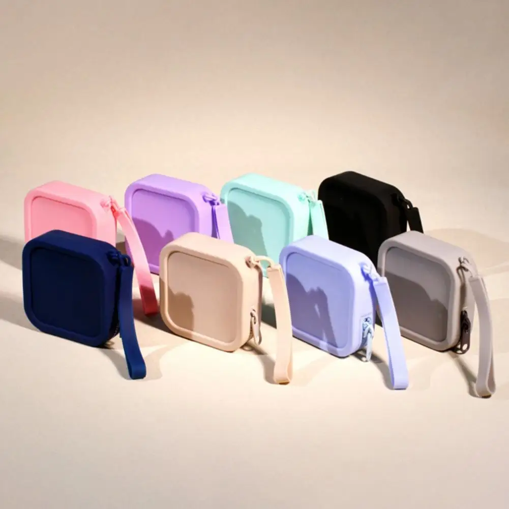 Portable Storage Case Compact Storage Pouch Waterproof Silicone Storage Bag with Wrist Strap Square Shape Zipper for Portable