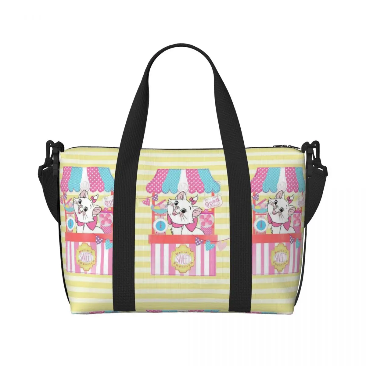 

Custom M-Marie Cat Cartoon Grocery Tote Shopping Bag Women Large Capacity Beach Gym Travel Bags