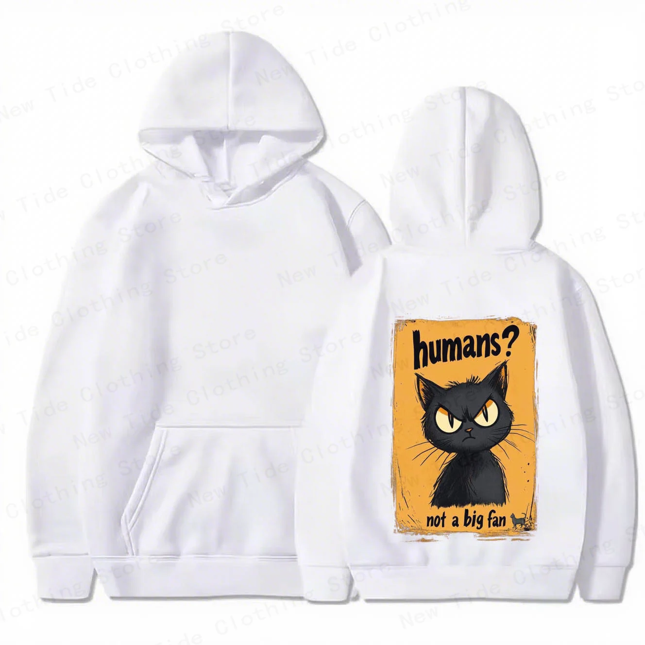 هوديي قطني للرجال لخريف وشتاء "الإنسان؟ ليست مروحة كبيرة" شعار وقطة غاضبة، رائعة للبرد المميز - الطقس ث #5