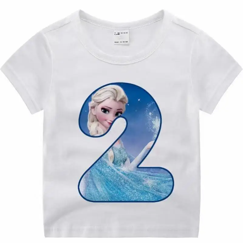 Children clothes tops Frozen Princess Elsa  Birthday Number Children T-shirt  Clothes for Girls T Shirt Anime Cartoons Casual