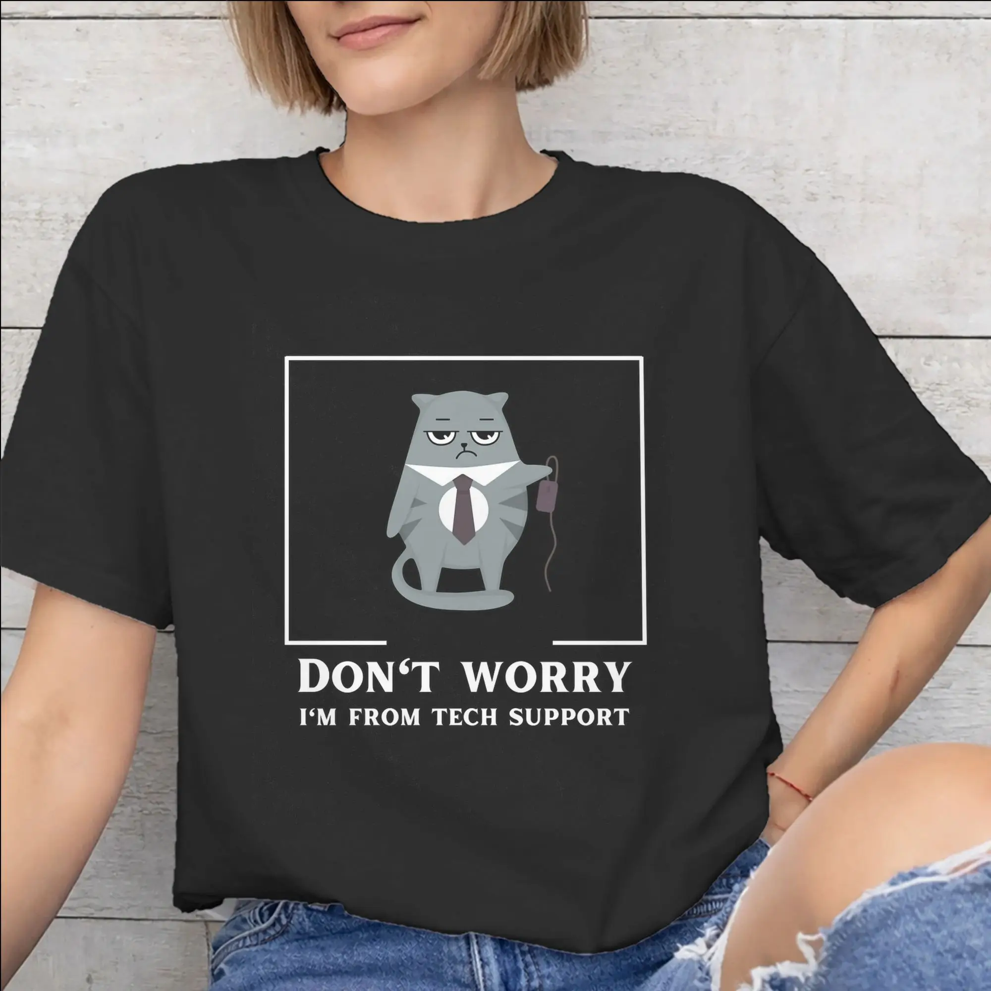 Men Women Graphic Print Don't worry I'm from Tech Support   Tee T Shirt Cotton  T-shirts Clothing