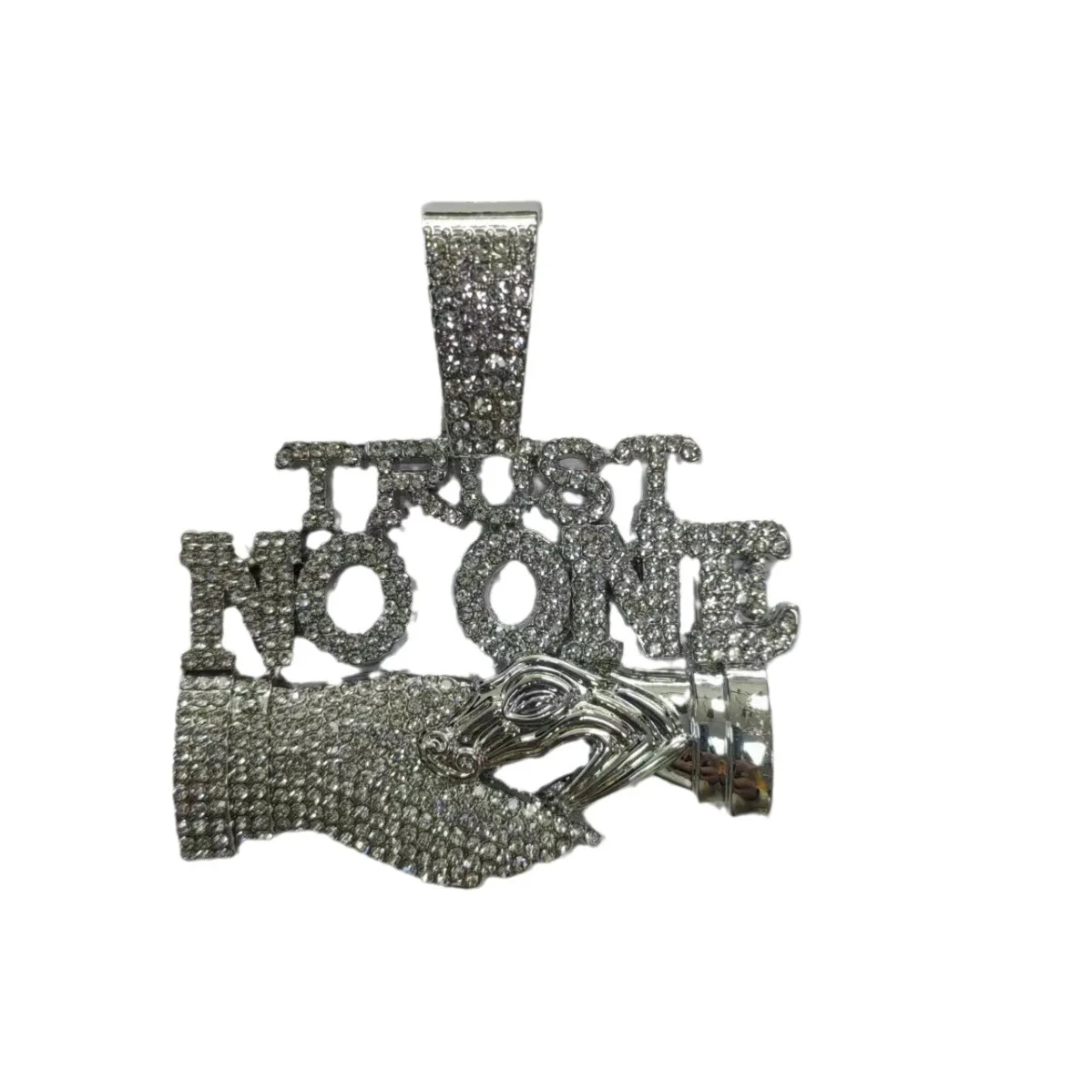 Inlaid Rhinestone Sparking Chain Necklace English Letter Design Pendant Necklace Big Size Chain Punk Hip-hop Style for Men