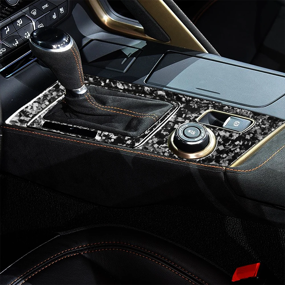 For Chevrolet Corvette C7 Z06 2014-2019 Forged Carbon Fiber Central Gear Shift Control Frame Panel Cover Car Accessories Sticker