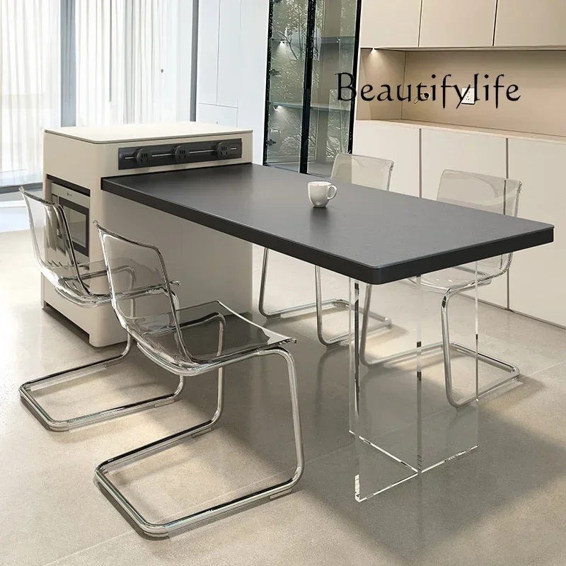 

BJ Household Retractable Suspension Guide Table, Light Luxury High-end Black Rock Slab