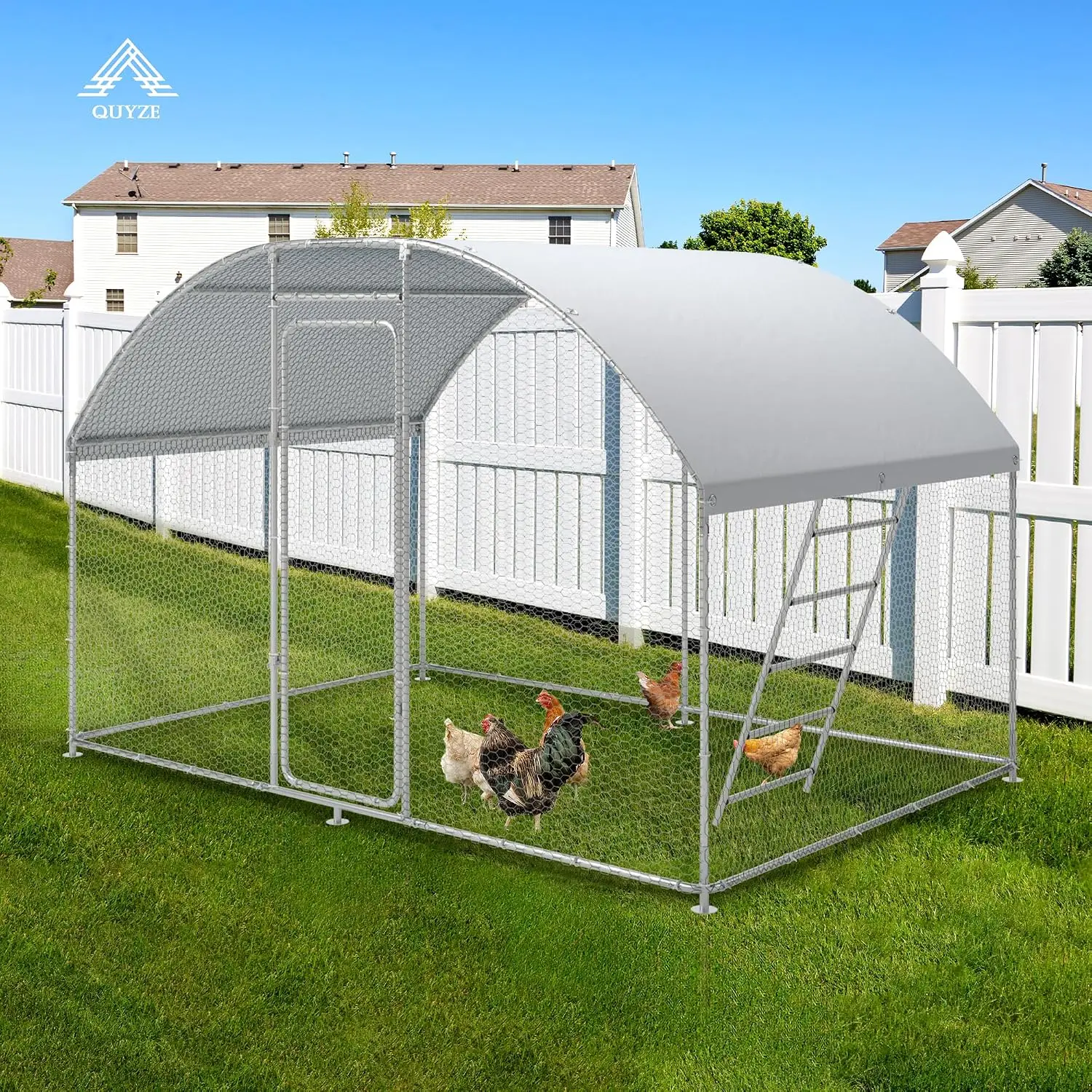 9.8 x 6.5 x6.5 FT Metal Chicken Coop, Chicken Run with Perch, Customized