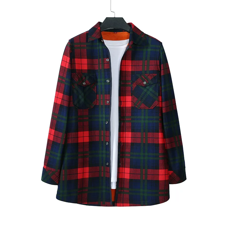 Women Keep Warm Blouses Fleece Tops Blusa Camisa Femininas Long-sleeve Thick Velvet Plaid Shirt Long Flannel Shirts Tops Mujer