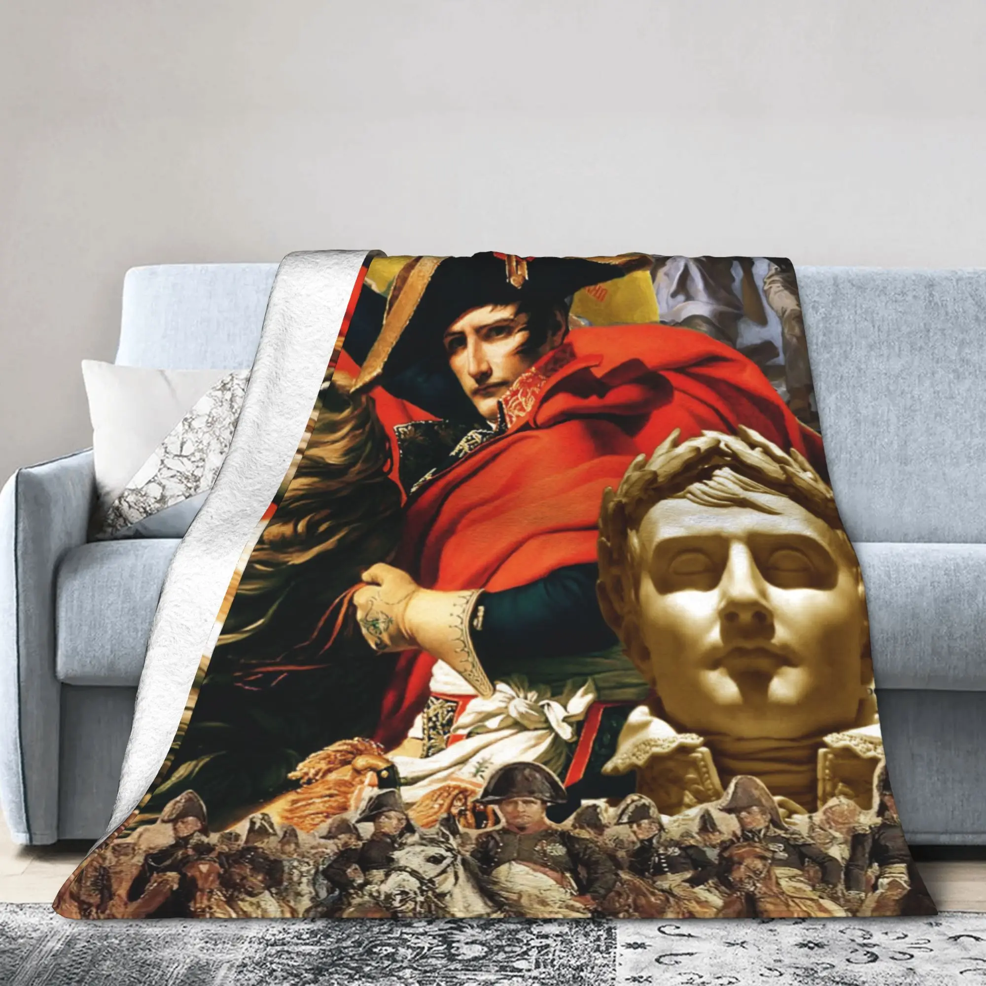 Napoleon Bonaparte Crossing the Alps Fleece Throw Blanket Art for Home Knitted Blanket Car Lightweight Multifunction