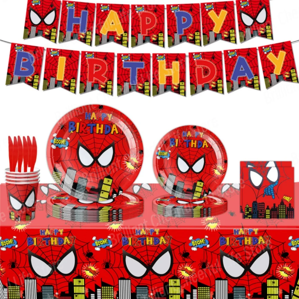 SpiderMan Dekoracje urodzinowe Superbohater Jednorazowa zastawa stołowa Baner Balony Dzieci Chłopcy Baby Shower Spider Party Event Supplies