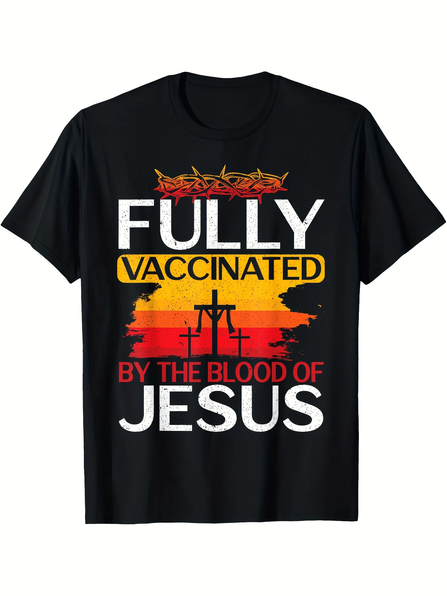 

Fully Vaccinated By The Blood Of Jesus Inspirational Black T Shirt Breathable 100 Cotton Casual Short Sleeve