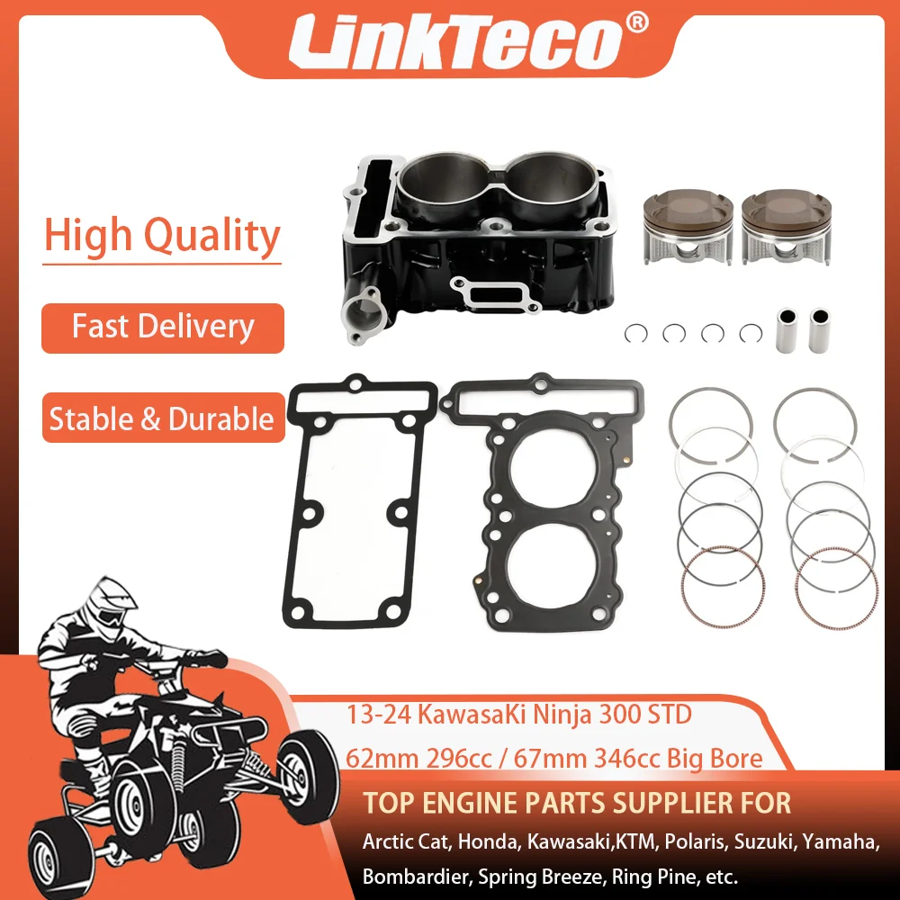 Kit de Cilindro, Pistón y Juntas de Gran Calibre 62mm 296cc y 67mm 346cc para Kawasaki Ninja300 Z300 EX300 KLE300 ER300 11005-0675 ATV